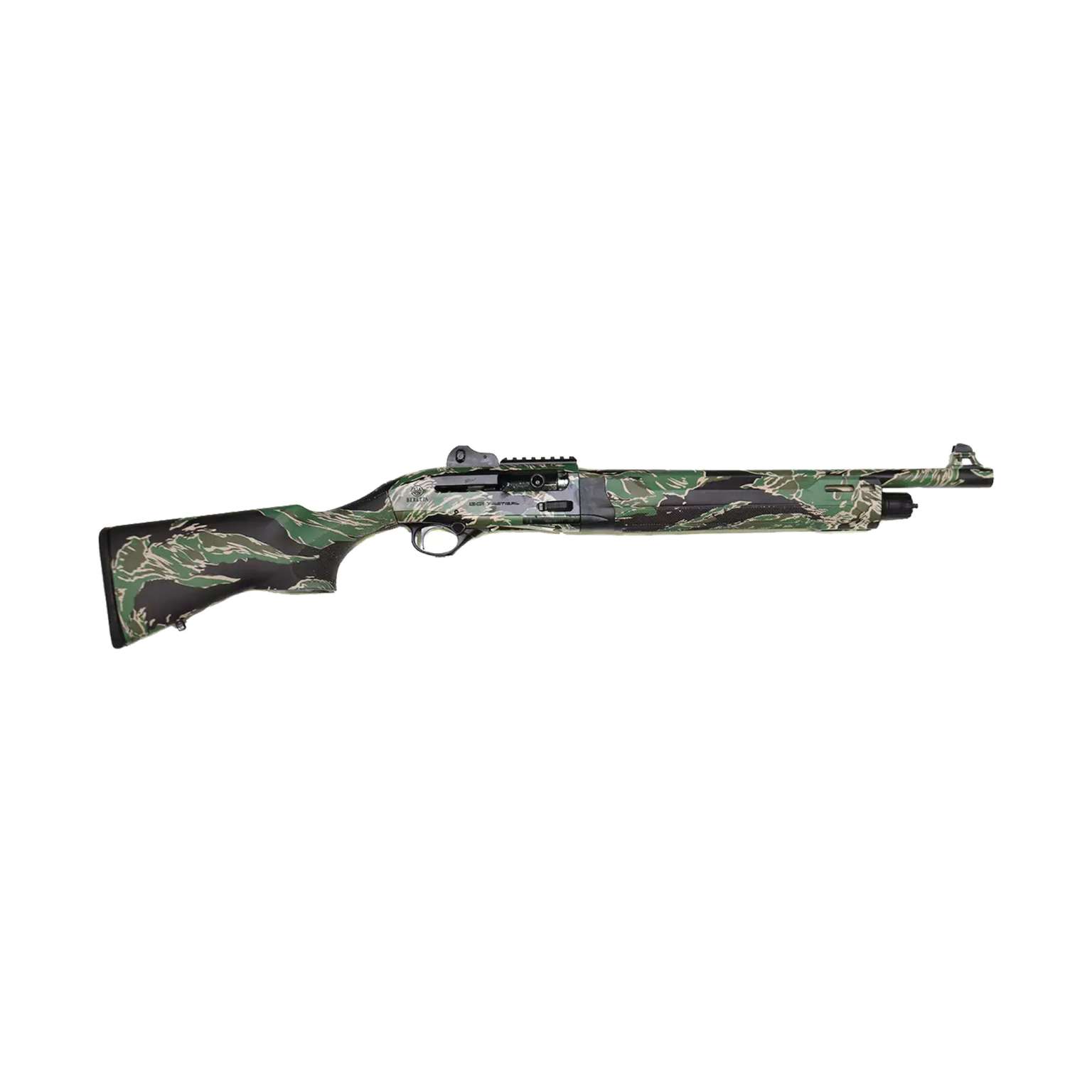 Il Beretta 1301 Tactical Mod 2 Tiger Stripe è una delle configurazioni più particolari della celebre piattaforma semiautomatica 1301 Tactical. La caratteristica che cattura immediatamente l'attenzione è l'esclusiva finitura Vietnam Tiger Stripe Camo, abbinata a una configurazione moderna con astina M-LOK e canna compatta da 18,5 pollici, circa 47 cm. La scheda del modello indica calibro 12 e camera da 2¾" e 3". 
